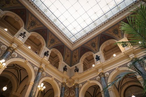 Free Intricate architectural details and skylight of a historic museum in Prague. Captivating design and lighting. Stock Photo