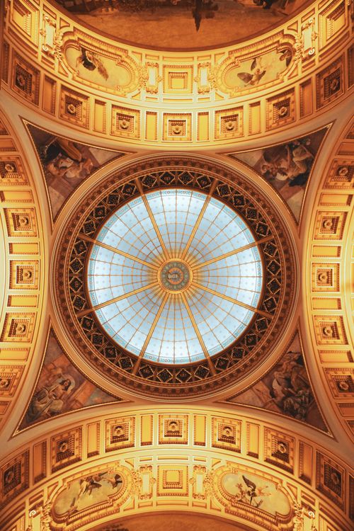 Free Elegant domed ceiling with intricate designs in a Prague museum, Czech Republic. Stock Photo
