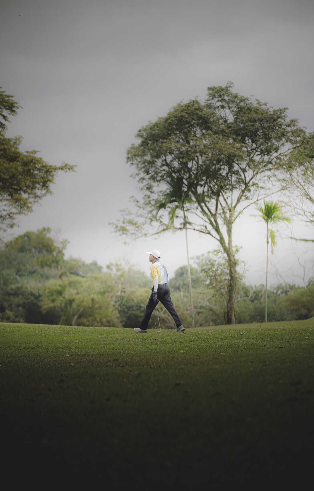 Pessoa praticando golfe em campo verde e aberto