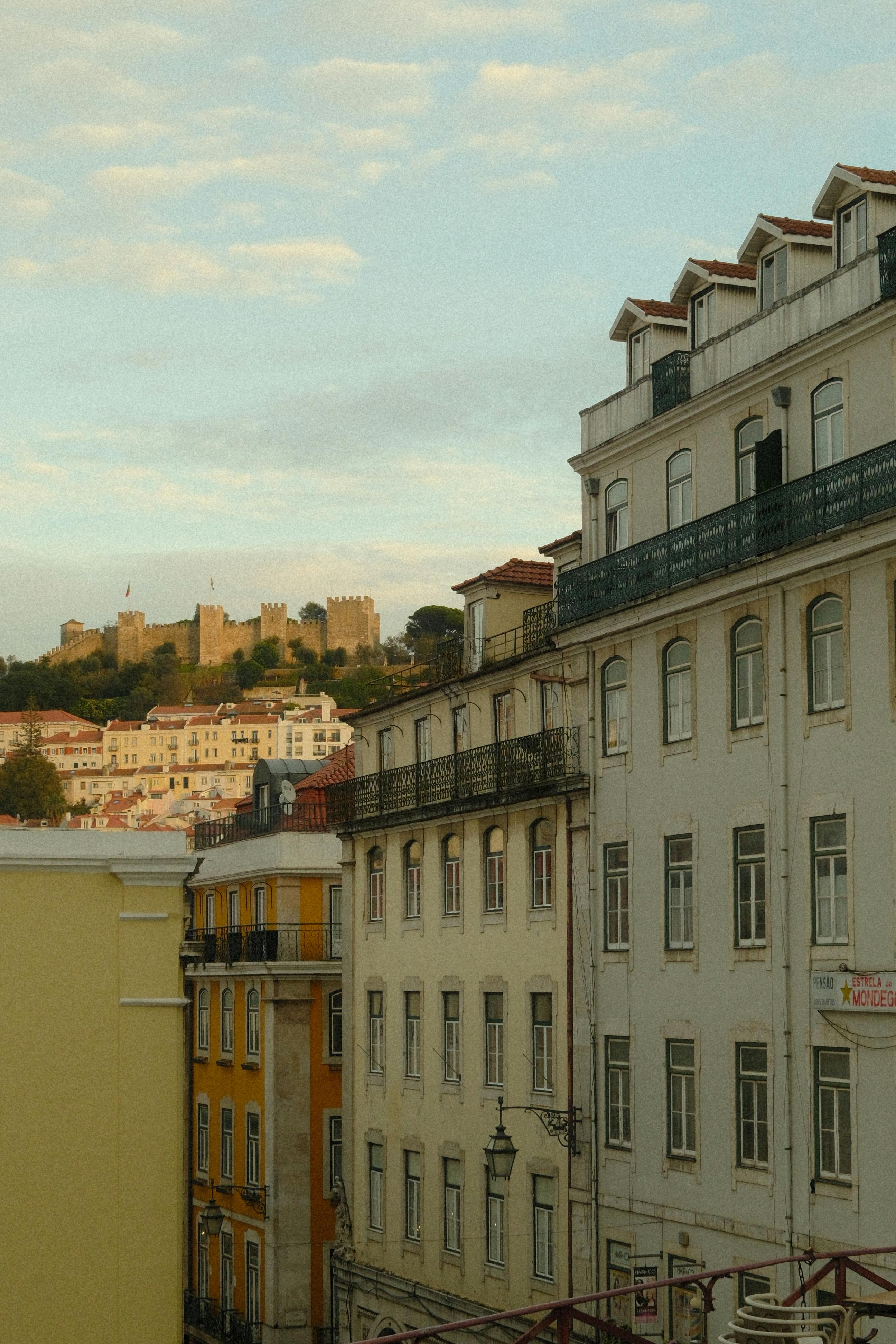 Charming Lisbon cityscape with São Jorge Castle in view during a sunny day.