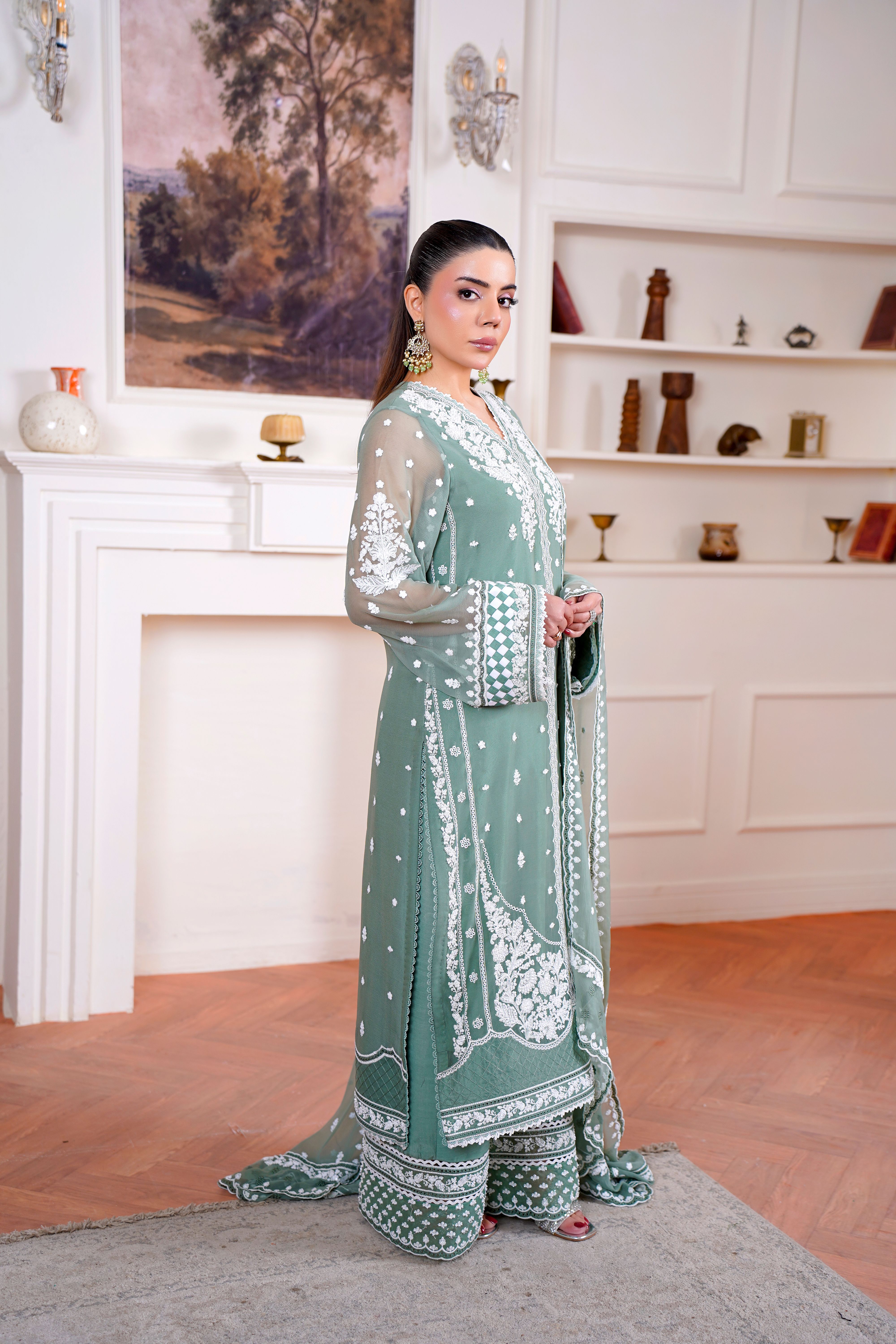 Green Embroidered Dress Beautifully Decorated