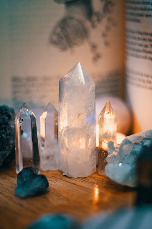 Free Crystals on Wooden Table Stock Photo