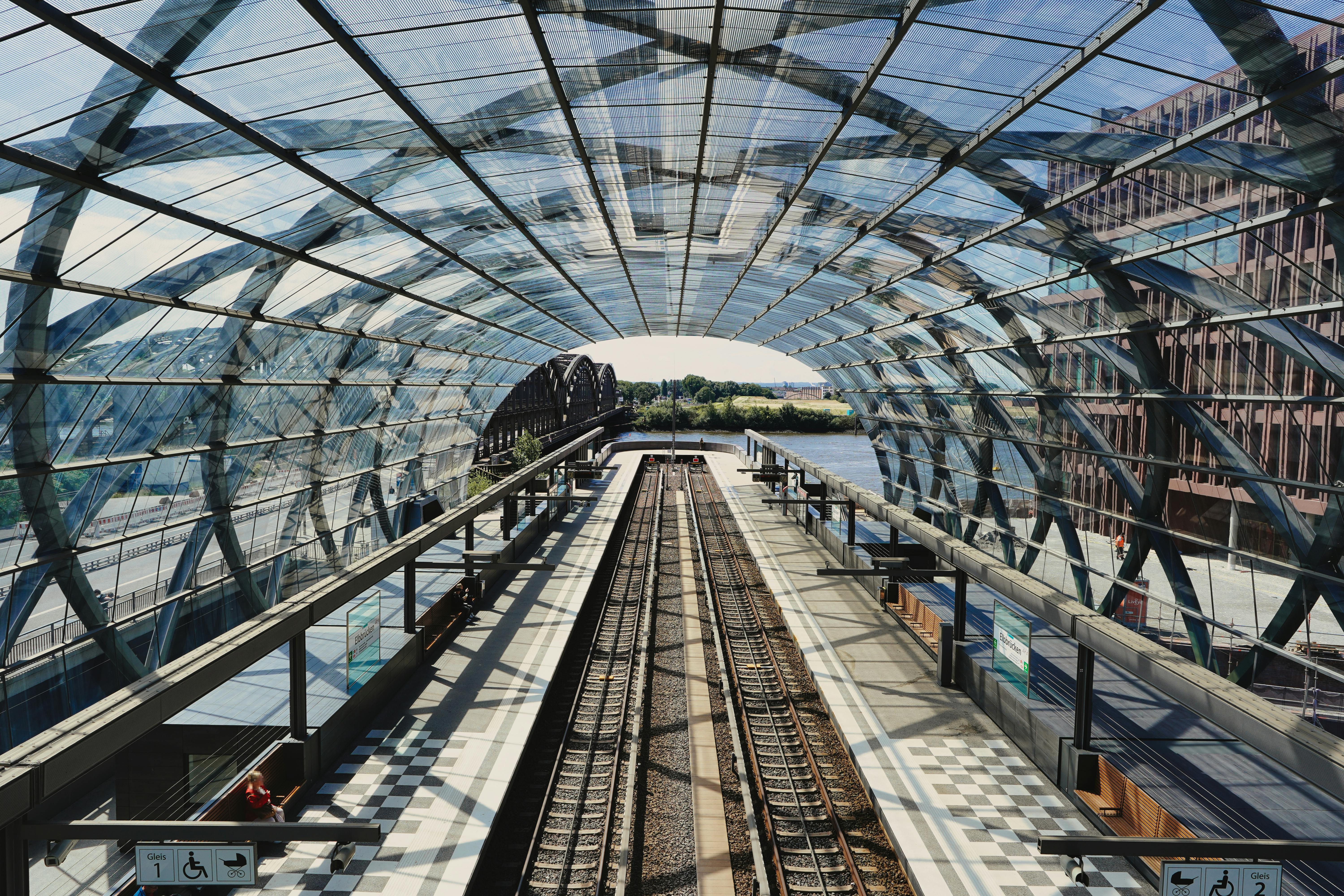 Free Explore the modern architecture of Elbbrücken station in Hamburg, showcasing sleek design and railway platforms. Stock Photo