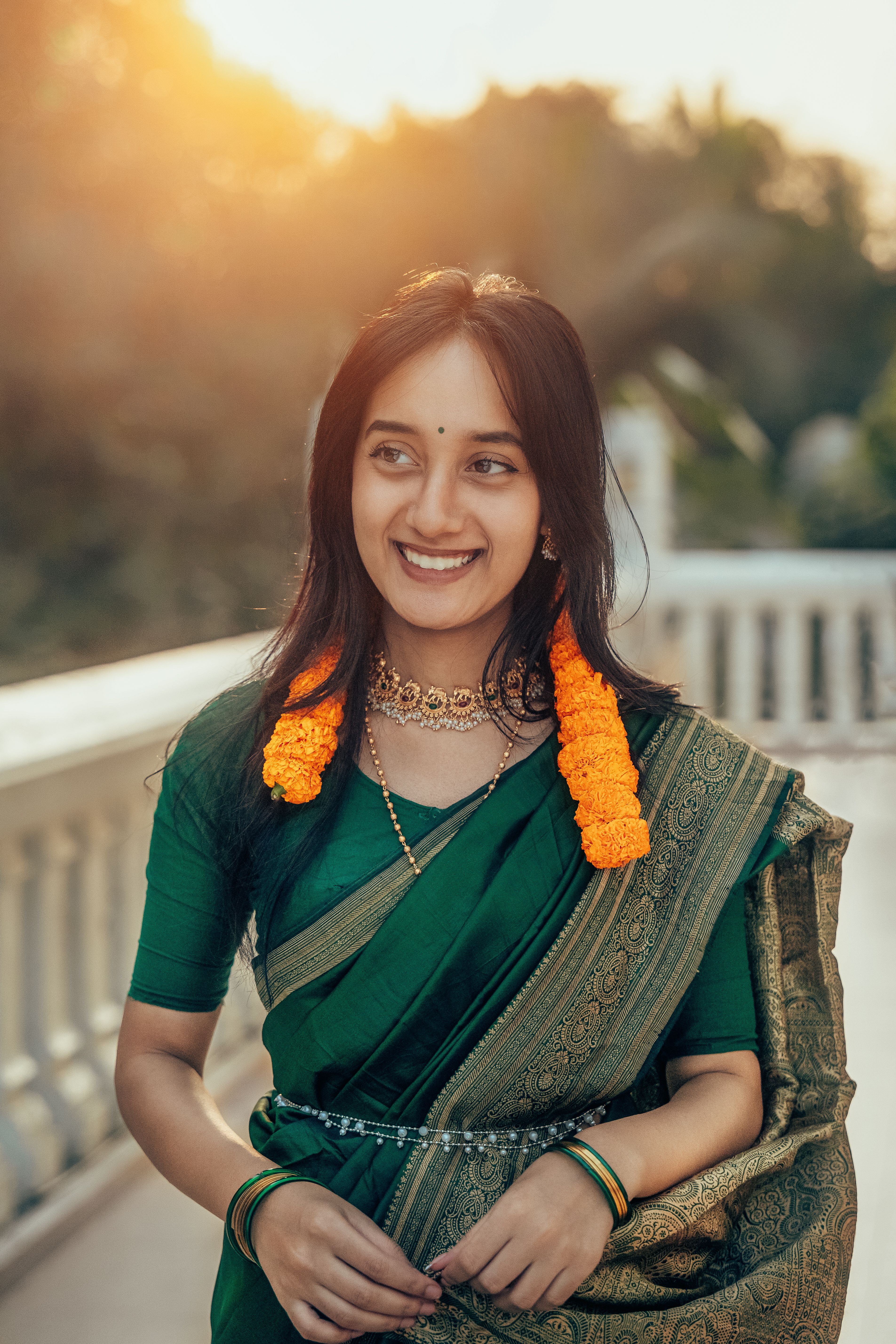 Elegant Portrait of Woman in Traditional Green Saree · Free Stock Photo