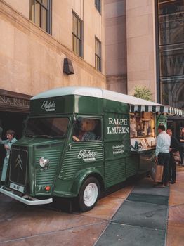 A stylish Ralph Lauren-themed Citroën food truck in the heart of New York City.