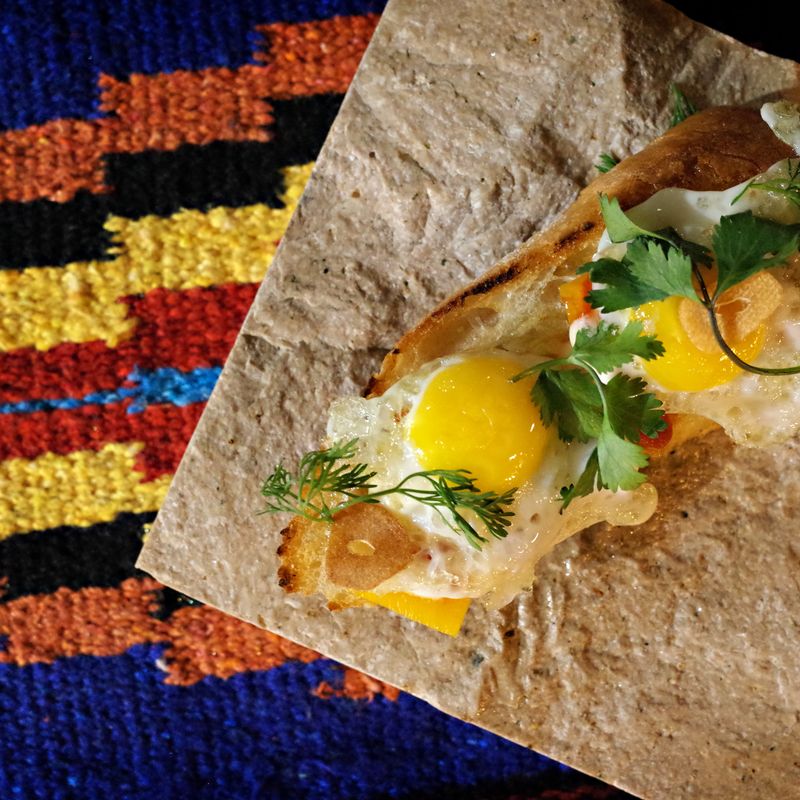 Chinese Scallion Pancake Sandwich with Fried Egg and Black Bean Sauce