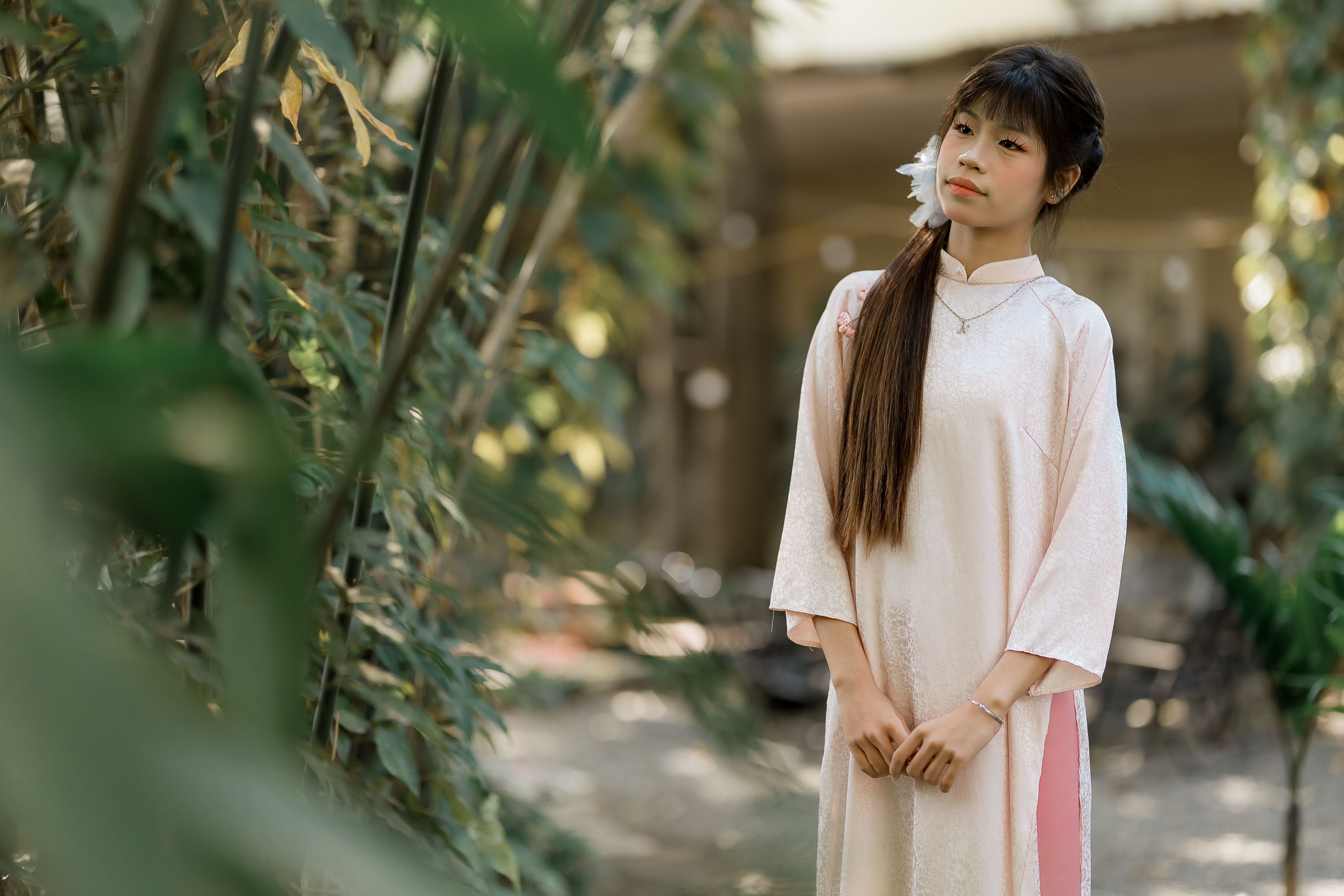Young Woman in Pink Traditional Dress Outdoors · Free Stock Photo
