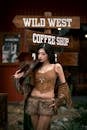 Fashion Model Posing at Wild West Coffee Shop