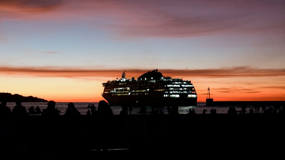 Cruise ship at sunset