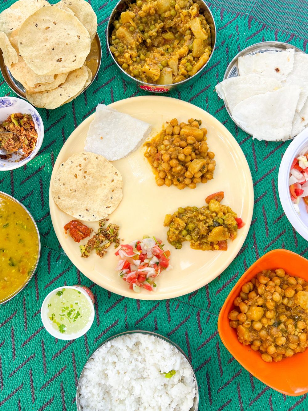 Chhole with chutneys and roti