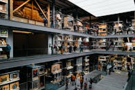 Busy Interior of Modern Multi-Level Museum