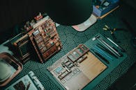 Miniature Bookshelf Crafting Setup with Tools