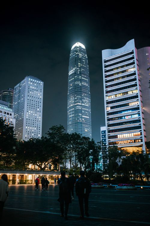 Night Cityscape with Illuminated Skyscrapers · Free Stock Photo