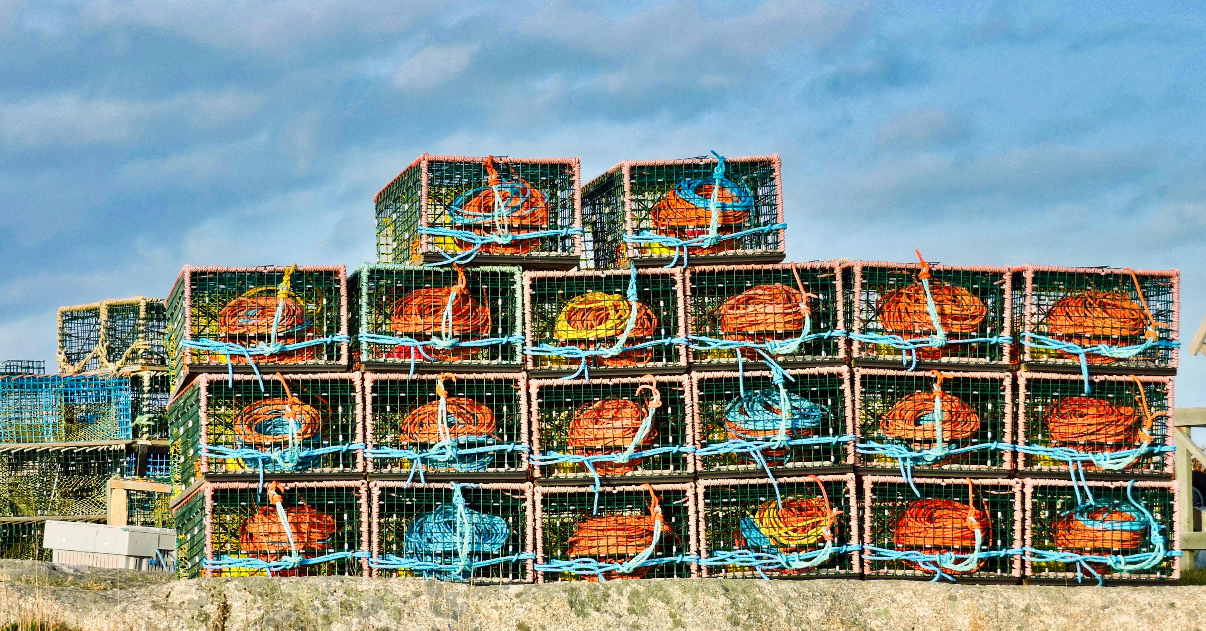 Gratis Coloridas trampas para langostas apiladas en la pintoresca Peggy's Cove en Nueva Escocia, Canadá. Foto de stock