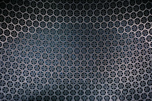 抽象六边形金属图案，表面带有纹理，非常适合设计和技术背景