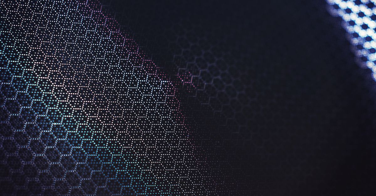 Futuristic abstract design with a dark geometric hexagonal pattern and creative color gradients.