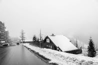 Serene Snowy Chalet in Black and White