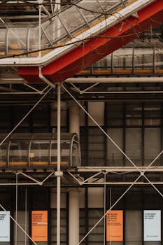 Exterior view of Paris's Centre Pompidou with its unique steel and glass facade.
