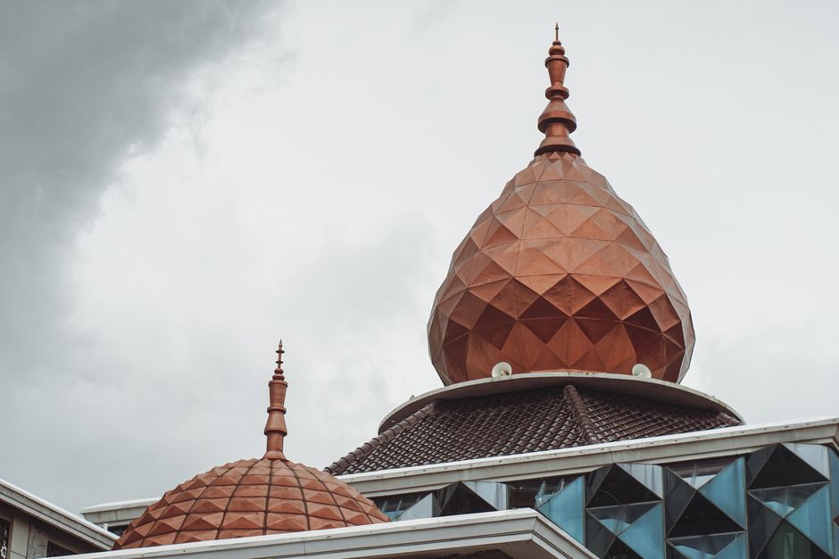 Stunning view of geometric domes with intricate patterns on a cloudy day.