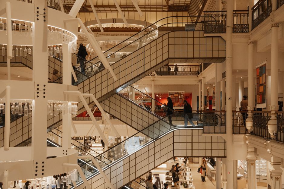 Grand dome interior of Galeries Lafayette department store in Paris