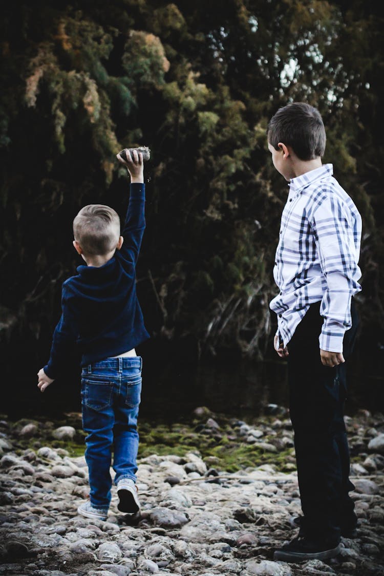 Boys Playing With Rocks