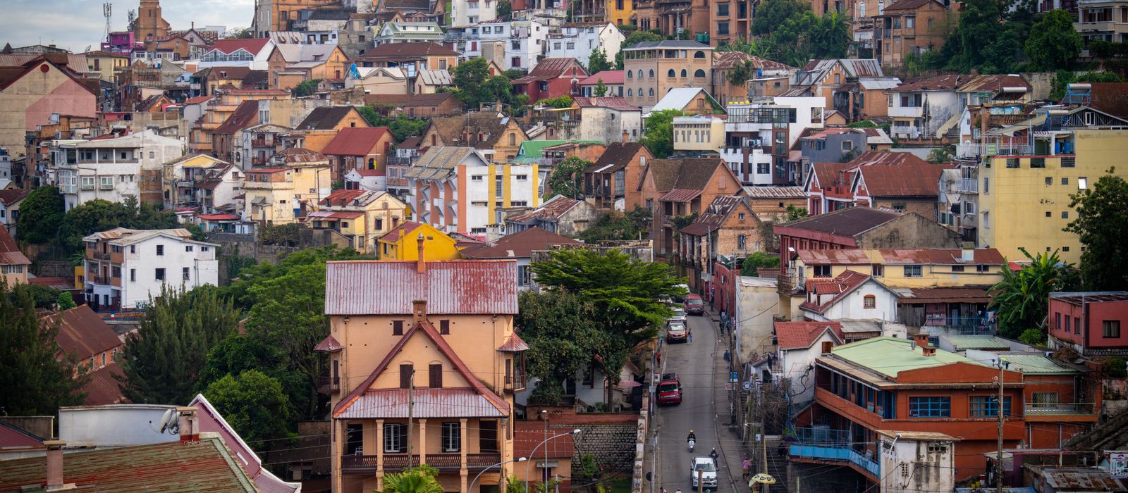 A vibrant aerial view of Antananarivo, Madagascar showcasing diverse architecture and bustling streets. — flights from Toliara to Antananarivo