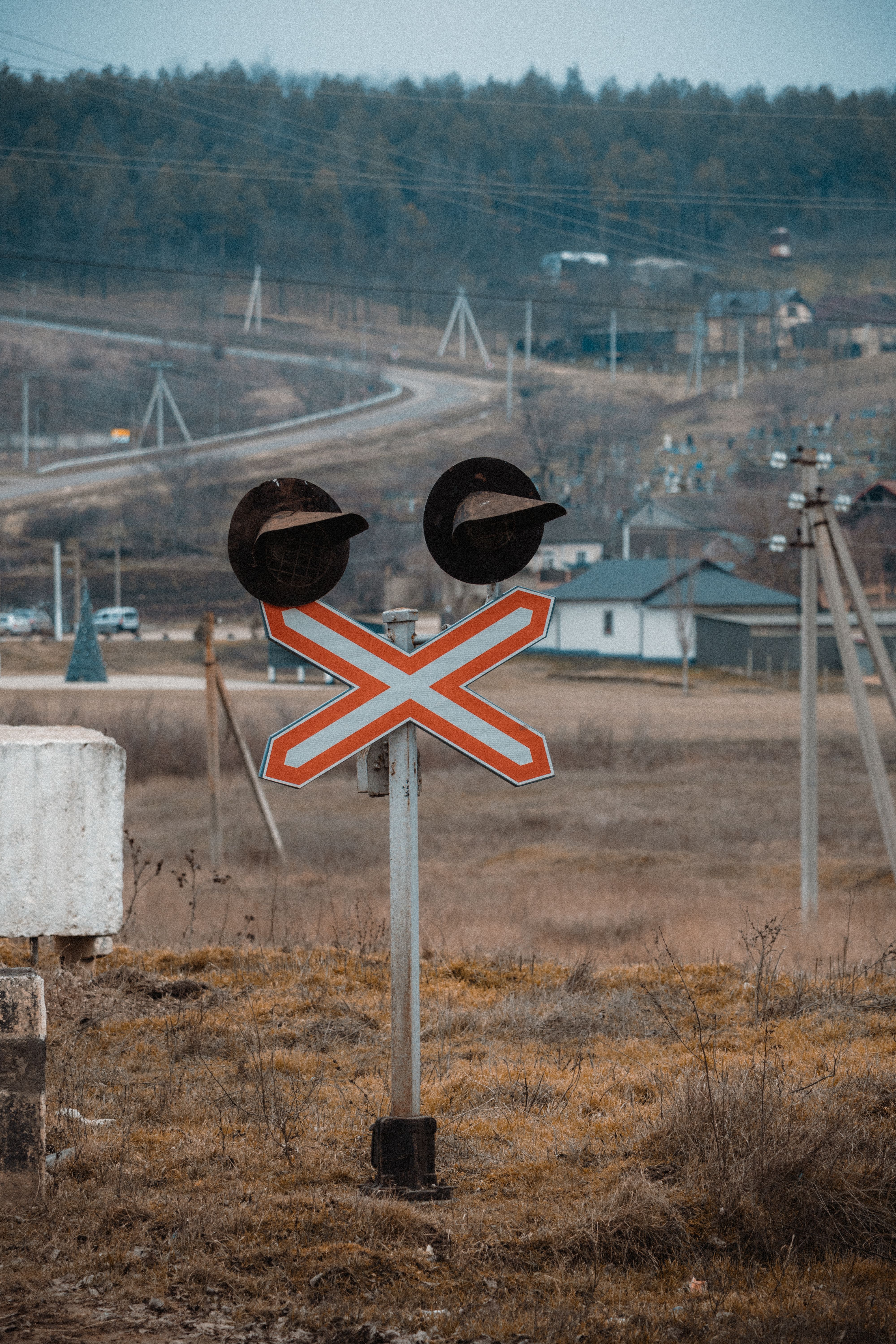 Rural Railroad Crossing Sign in Scenic Countryside · Free Stock Photo