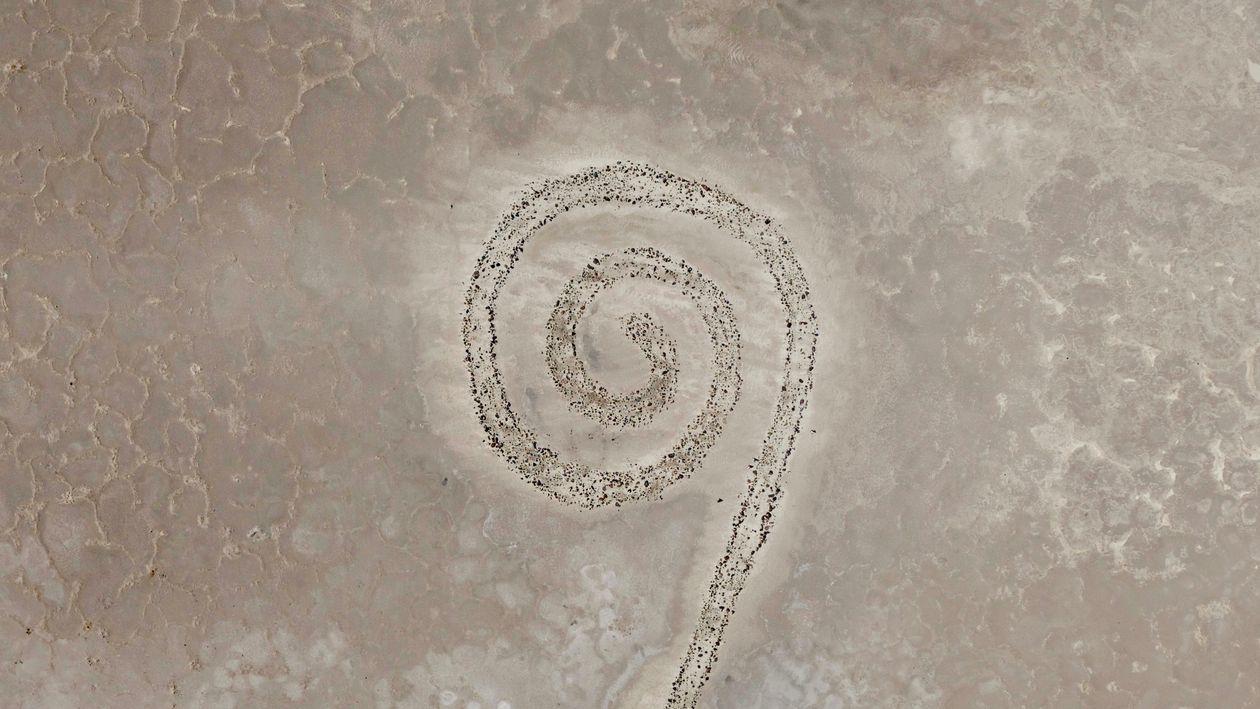 Spiral Jetty Art Installation Aerial View Free Stock Photo spiral-jetty-art-installation-aerial-view-free-stock-photo