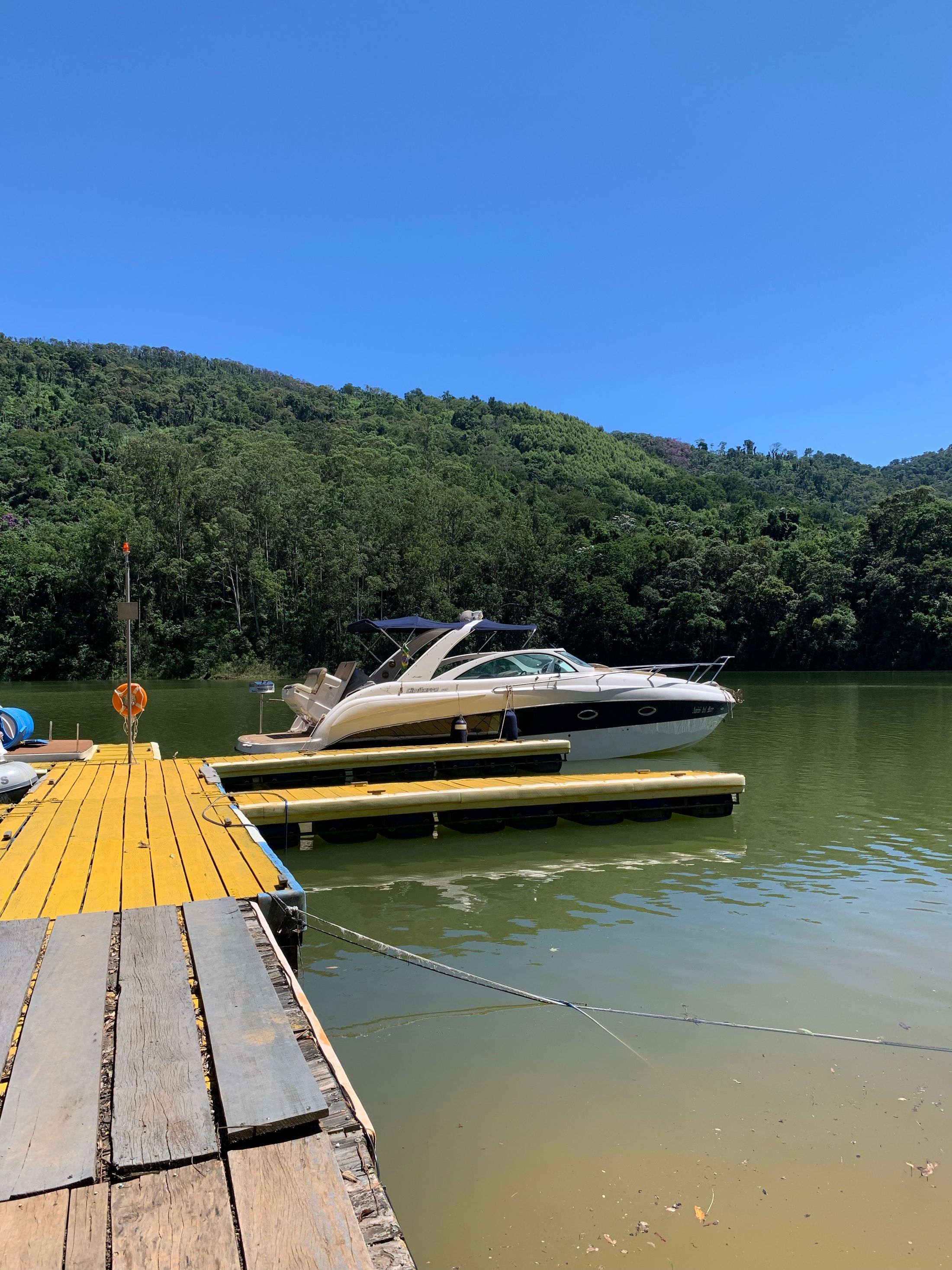 Luxury boat docked on Lake of the Ozarks
