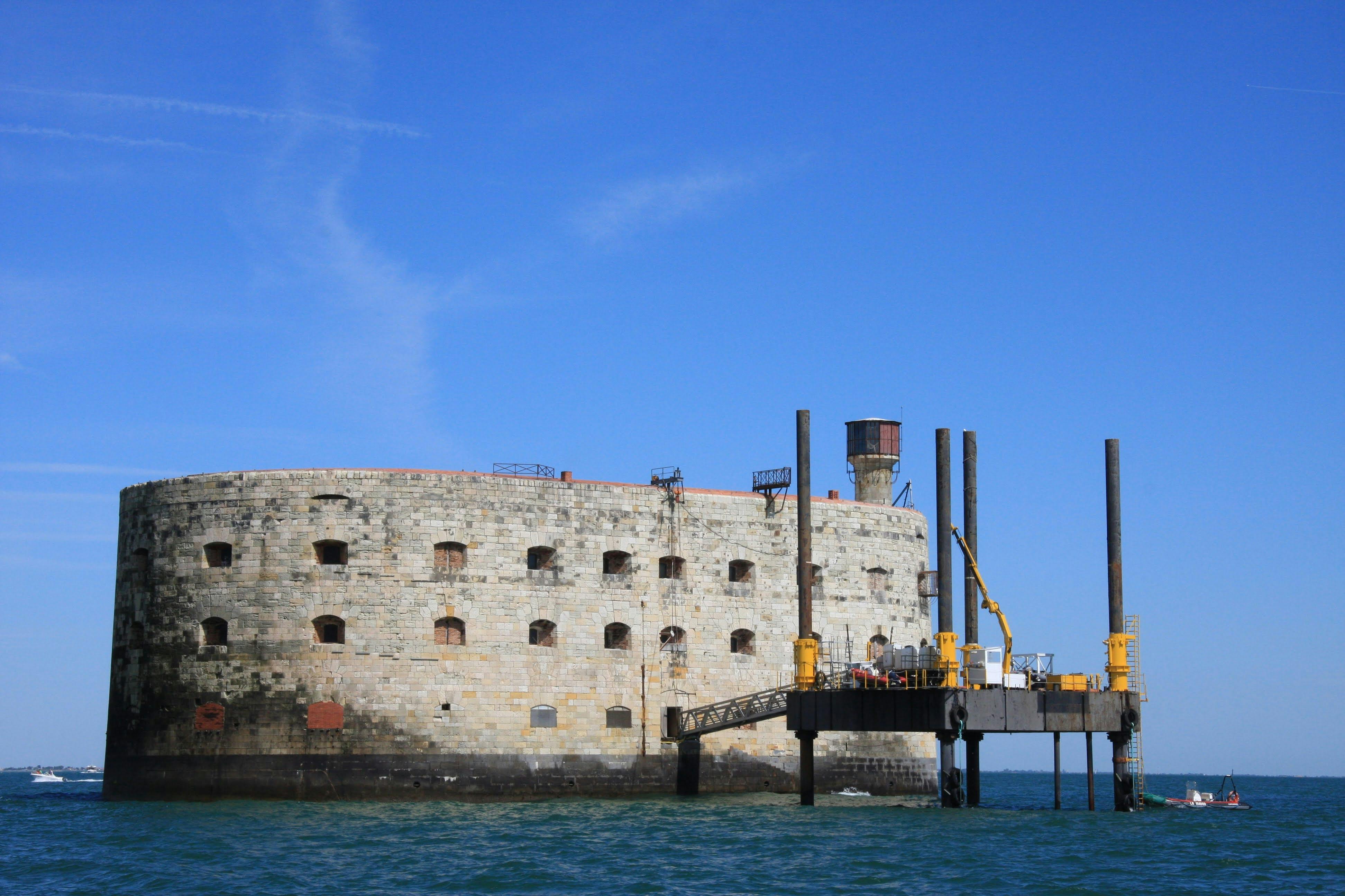 A stunning view of the iconic Fort Boyard seafort on a sunny day in France.
