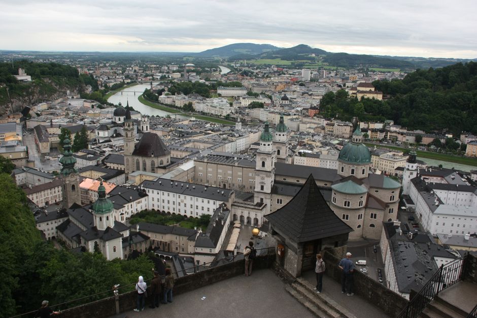 Historic old town of Salzburg, Austria, with its iconic fortress overlooking the city