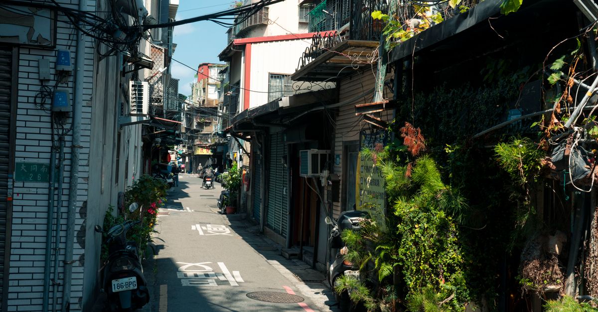 Historic colonial-era building facades with ornate details in Taipei