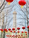 Vibrant Red Lanterns Adorning Monument in Chengdu