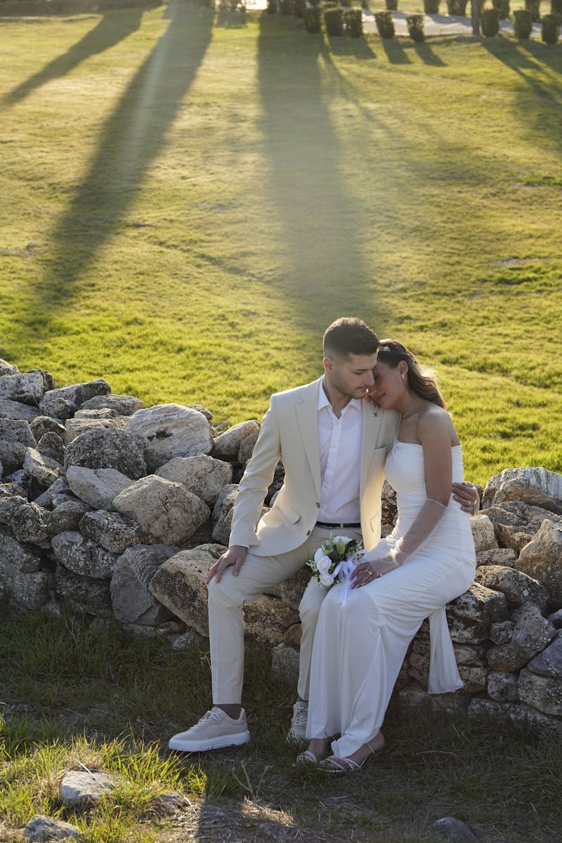 Happy couple walking together outdoors