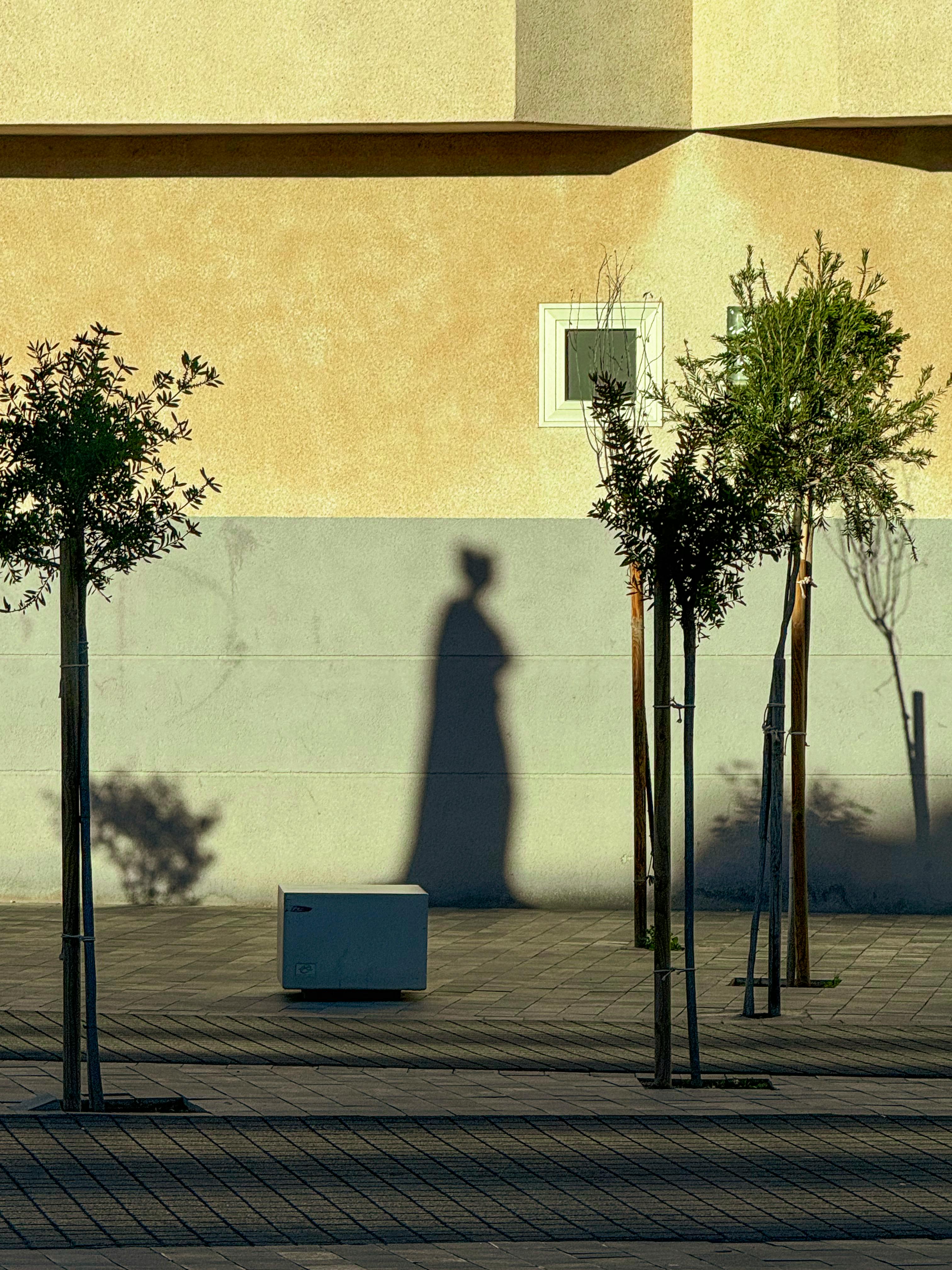Gratuit Une ombre solitaire se dessine sur le mur d'une rue tranquille de Santiago de la Ribera au coucher du soleil. Photos