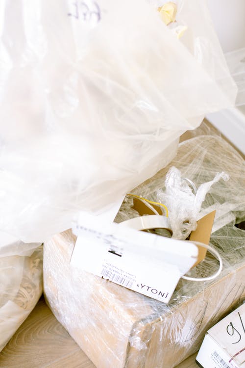 Free Boxes  Wrapped With Plastic Bag Stock Photo