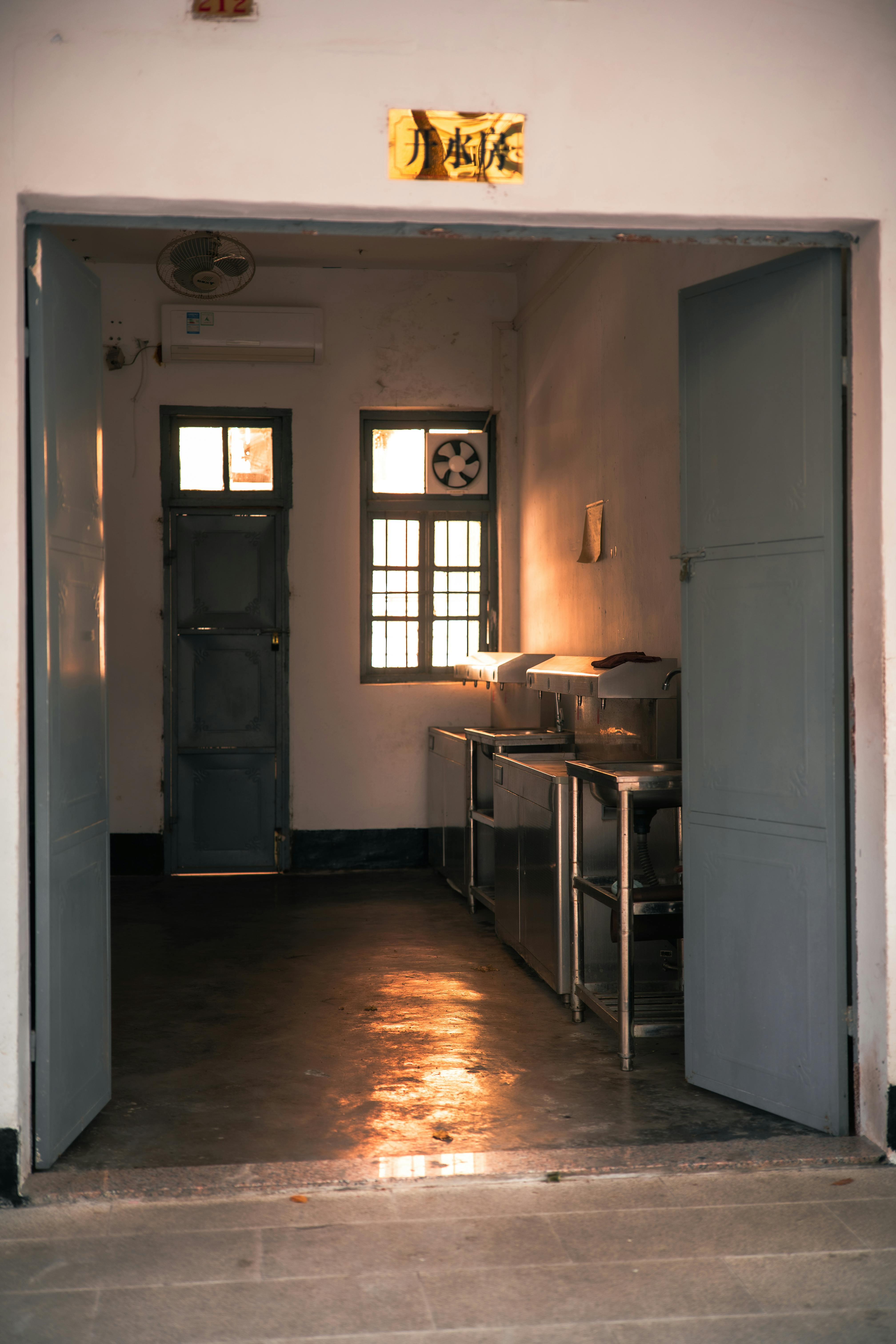 Cozy Industrial Kitchen with Open Doors