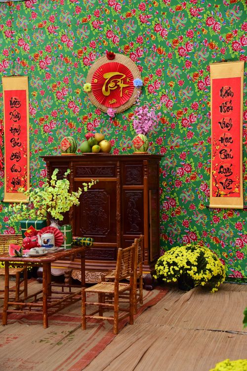 Free Vibrant traditional Vietnamese home decor during Tet celebration. Stock Photo