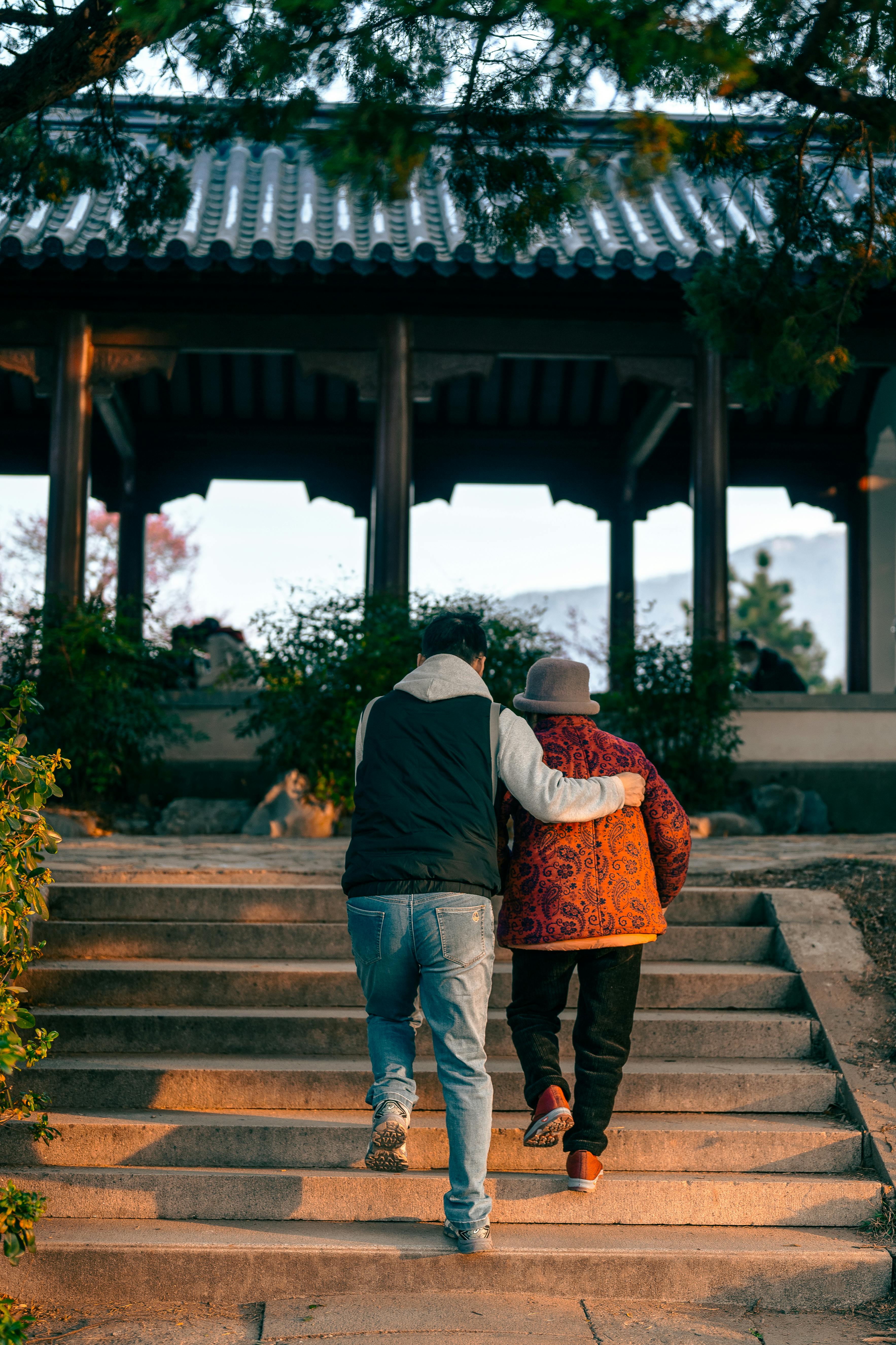 Supportive Walk in Traditional Chinese Garden
