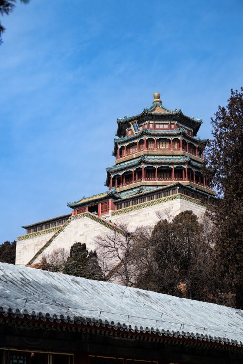 Free Stunning view of a traditional Chinese pagoda surrounded by nature. Stock Photo