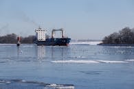 Cargo Ship in Ice-Laden Waters of Svetly, Russia