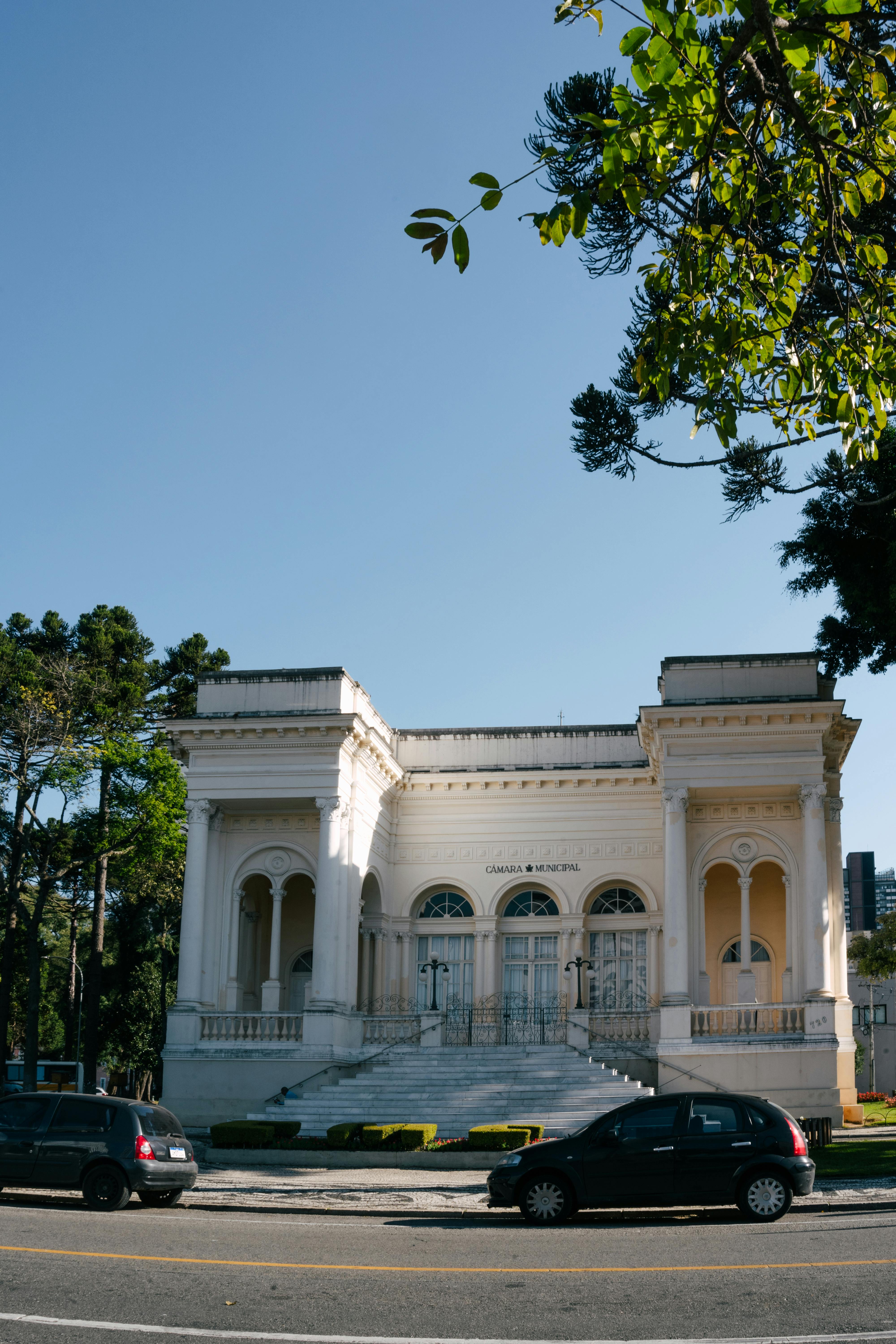 Gratis Scoprite l'affascinante architettura di un museo storico a Curitiba, in Brasile, circondato da una vegetazione lussureggiante. Foto a disposizione