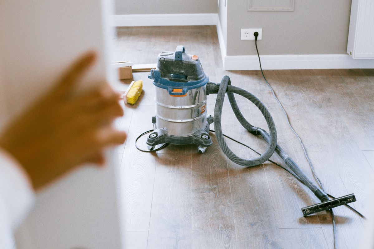 Cleaning supplies arranged on a surface