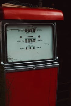 这款经典的红色复古汽油泵带有土耳其文字和表盘