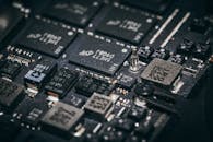 Close-up of Electronic Microchips on Circuit Board