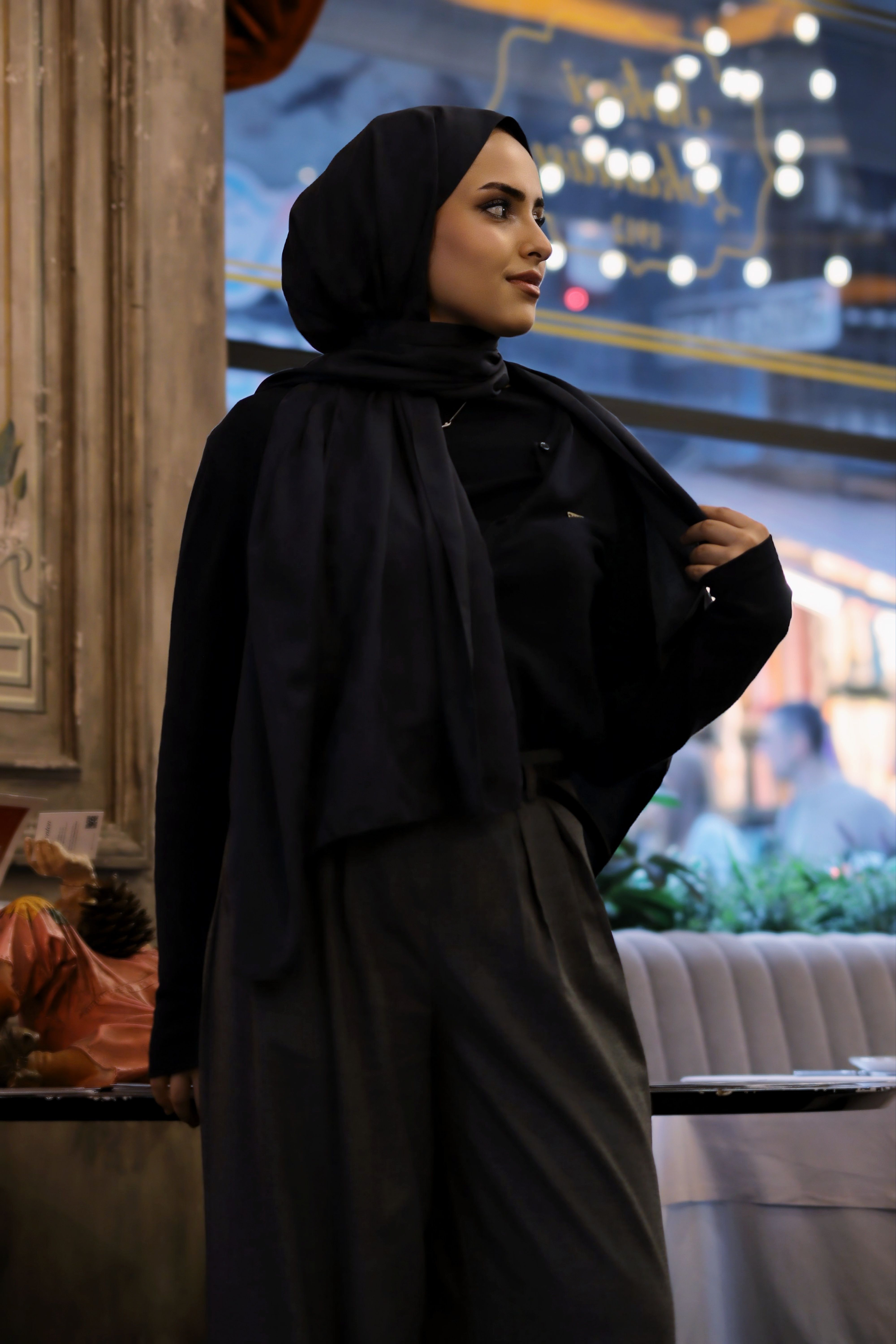 Woman in Black Clothes and Red Hijab  Free Stock Photo