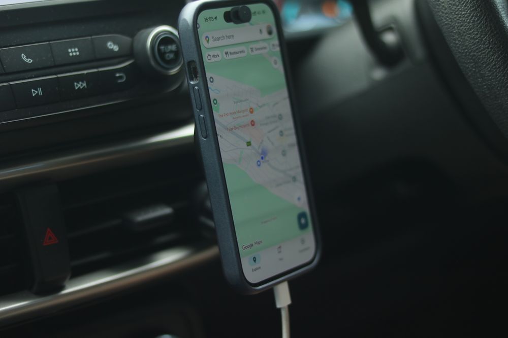 Navigation map displayed on a phone