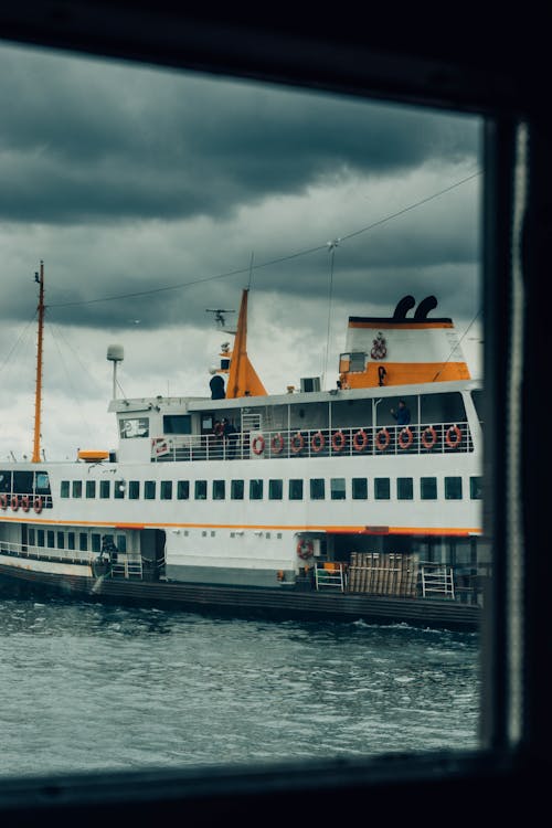 Free Exterior of modern ferry floating on river Stock Photo