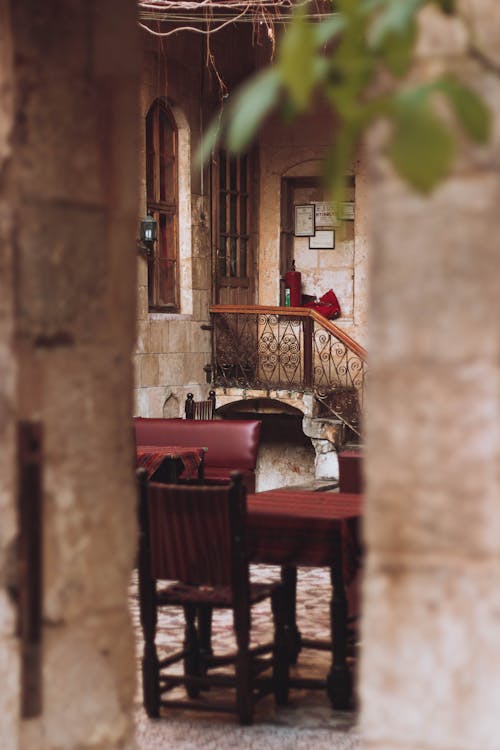 Brown Wooden Table With Red Table Cloth