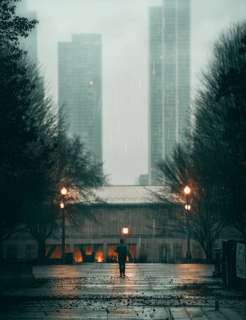 Free People Standing on Pavement During Rainy Day Stock Photo